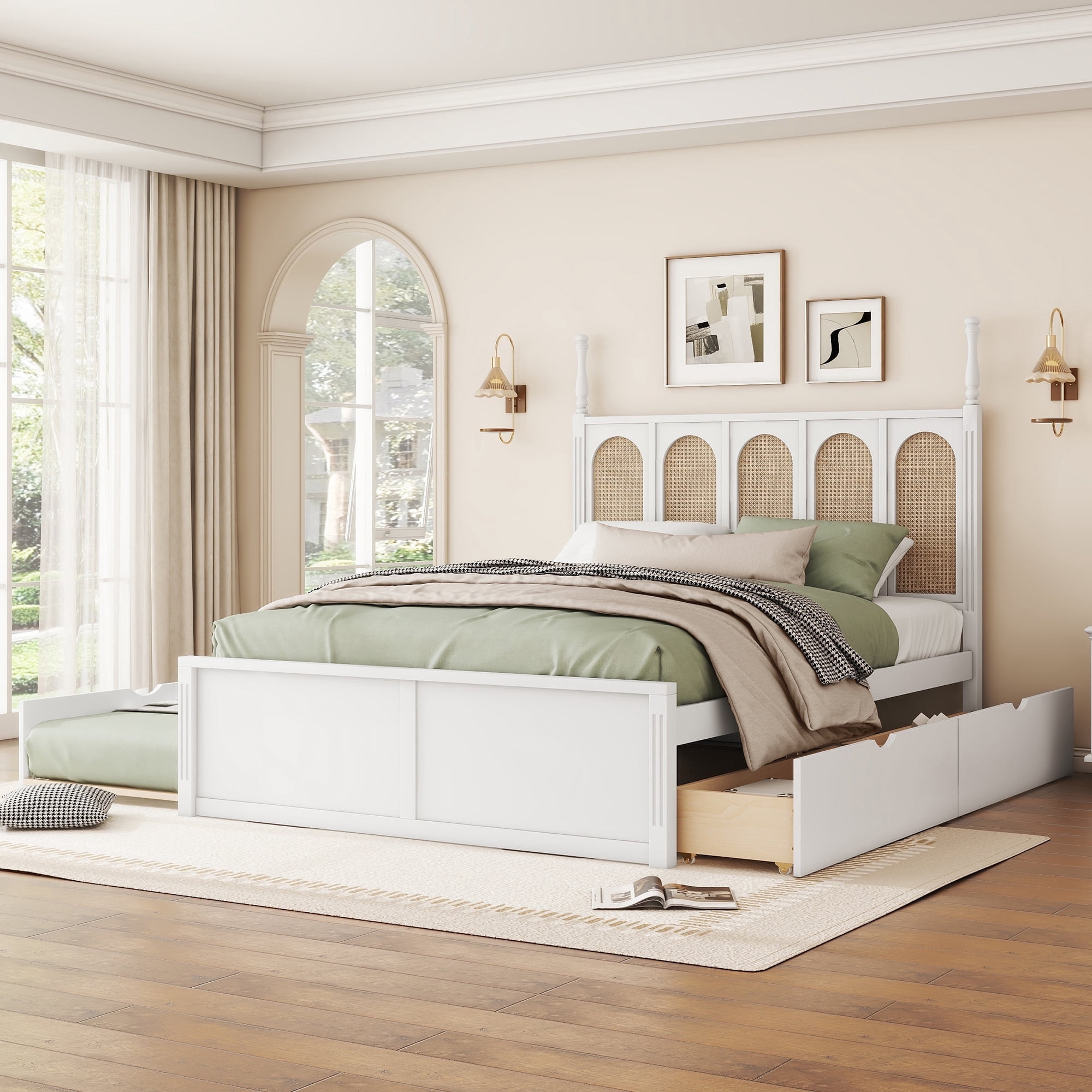 Harper & Bright Designs Queen Size Rattan Platform Bed with Trundle — free download