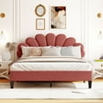 thumbnail image 1 of Harper & Bright Designs Queen Size Upholstered Platform Bed Frame with Flower Pattern Velvet Headboard, Bean paste red, 1 of 10