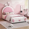 thumbnail image 1 of Harper & Bright Designs Rabbit Shaped Platform Bed Frame for Boys Girls, Cute Twin PU Upholstered Bed Frame with Headboard for Boys Girls, White+Pink, 1 of 11