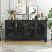 Churanty Rattan Door Sideboard Black Buffet Wood Kitchen Cabinet Large Storage Space for Living Room Entryway