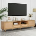 thumbnail image 1 of Harper & Bright Designs Rattan TV Stand for 85 inch TV, Wood TV Storage Cabinet with Open Shelves and 2 Drawers, Media Console with Solid Wood Legs for Living Room, Natural Wood, 1 of 1