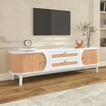thumbnail image 1 of Harper & Bright Designs Rattan TV Stand for 75 inch TV, Wood TV Storage Cabinet with 2 Drawer, Media Console with Solid Wood Legs for Living Room, Natural+White, 1 of 20