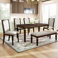 thumbnail image 1 of Harper & Bright Designs Retro 6 Pieces Kitchen Dining Table Set, 62.7" Rectangular Table and 4 High-Back Tufted Chairs & 1 Bench, Wood Family Dining Room Table Set for 6, Espresso, 1 of 18