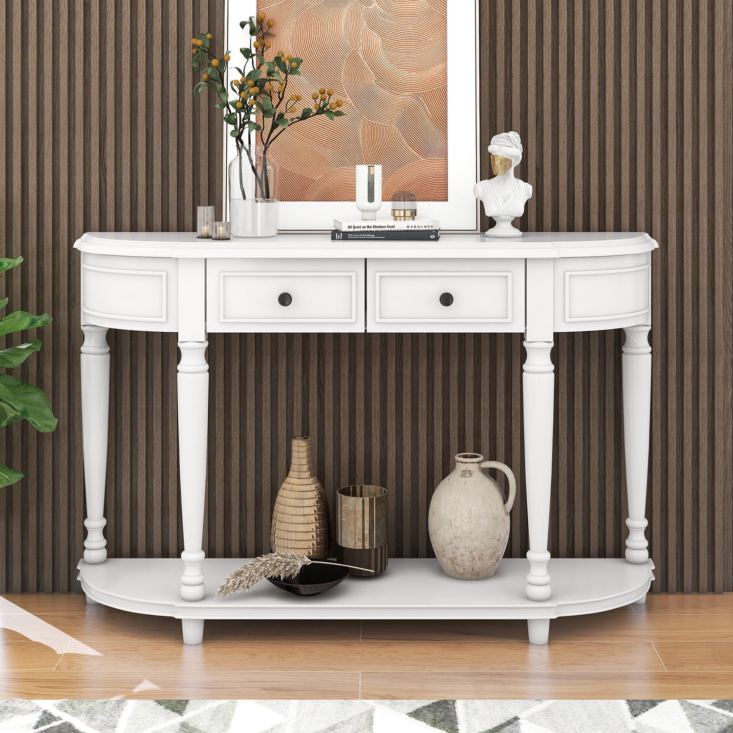 Churanty Retro Console Table Curved Entryway Table with Drawers and