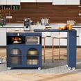 thumbnail image 1 of Harper & Bright Designs Rolling Kitchen Island With Extended Table, Kitchen Island on Wheels with LED Lights, Power Outlets and 2 Fluted Glass Doors, Kitchen Island with Storage Shelves, Navy Blue, 1 of 20