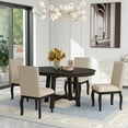 thumbnail image 1 of Harper & Bright Designs Round Extendable Dining Table Set for 4, 5 Piece Farmhouse Wood Dining Table Set with 4 Upholstered Dining Chairs, Espresso, 1 of 15