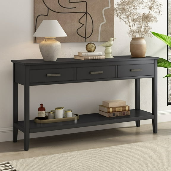 Harper & Bright Designs Rustic Console Table with Drawer, Contemporary Long Sofa Table Entryway Table with Shelf, Entrance Table for Entryway Hallway Living Room, Black