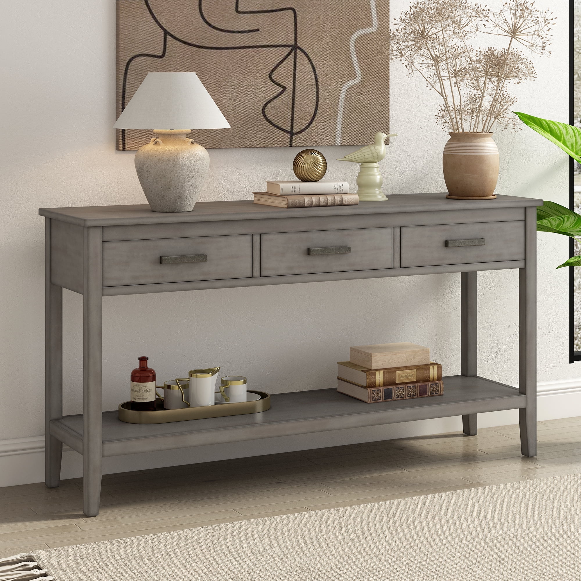Harper & Bright Designs Rustic Console Table with Drawer, Contemporary Long Sofa Table Entryway Table with Shelf, Entrance Table for Entryway Hallway Living Room, Gray