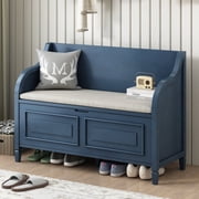 Harper & Bright Designs Rustic Solid Wood Entryway Storage Bench with Removable Cushion Shoe Bench for Living Room, Antique Navy