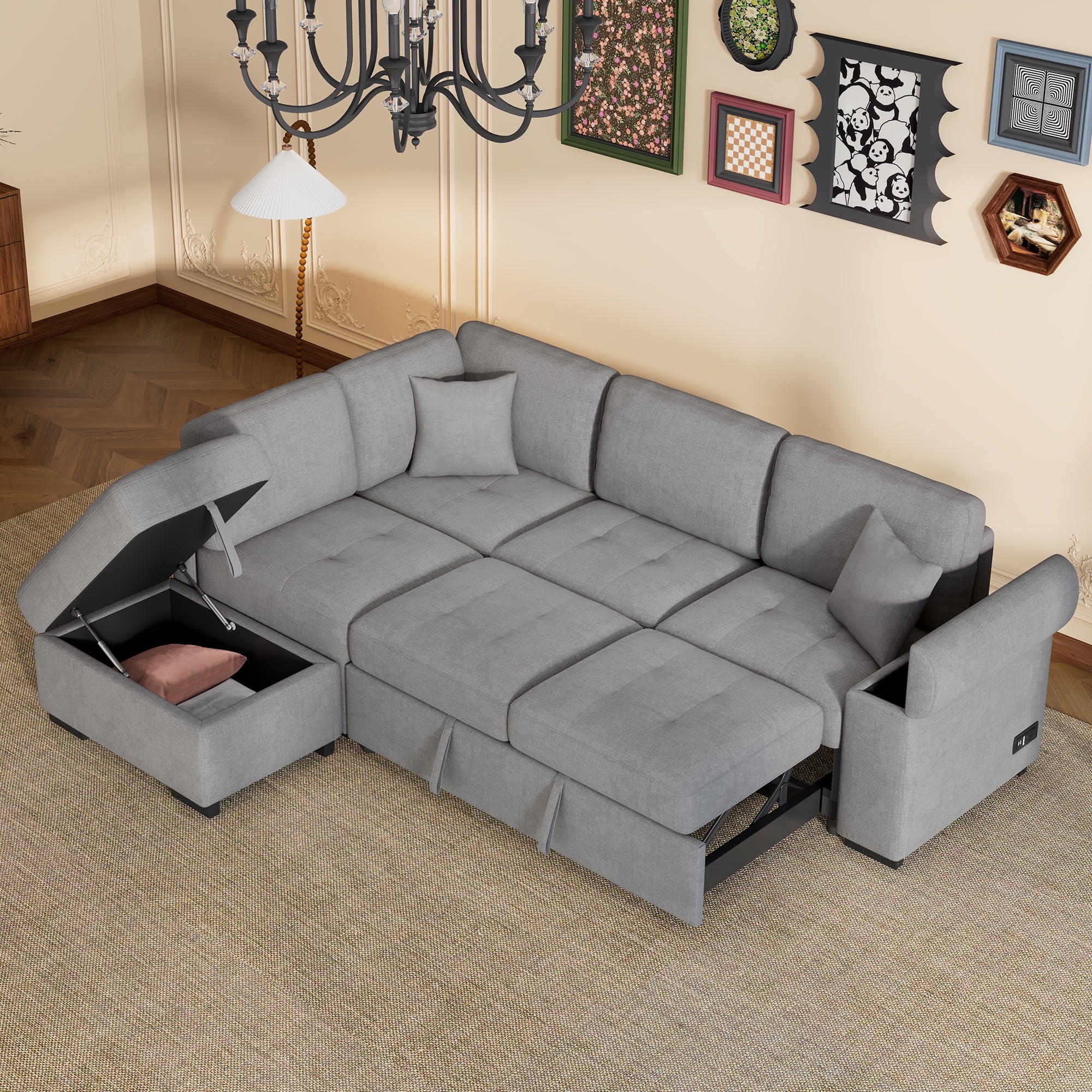 Churanty Sectional Sleeper Sofa with Pull Out Bed, L-Shape Sectional ...
