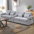 thumbnail image 1 of Harper & Bright Designs Sectional Sofa 4 Seater Couch with Console and Cup Holders, Upholstered Sofa with Coffee Table and USB Ports Wired or Wirelessly Charged, Light Gray, 1 of 16