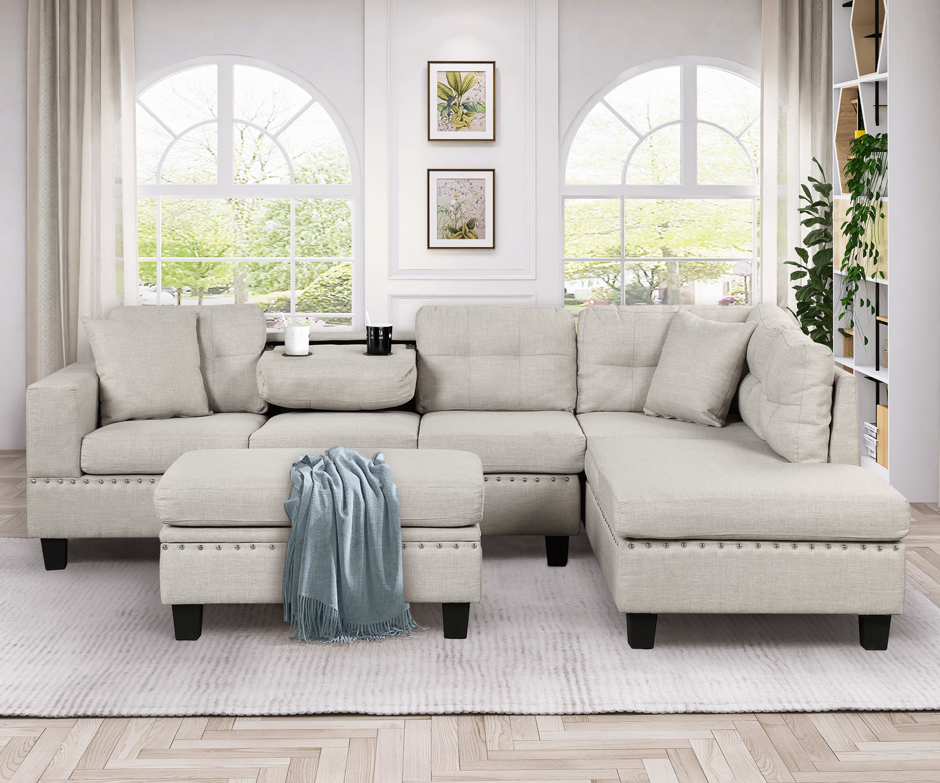 Churanty Modern Sectional Sofa with Reversible Chaise, Storage Ottoman