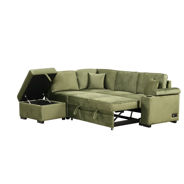 Churanty Sleeper Sectional Sofa Pull Out Bed Upholstery Reversible Couch with Hidden Arm Storage