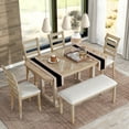 thumbnail image 1 of Harper & Bright Designs Solid Wood Dining Table Set with Bench for 6, 6 Pieces Kitchen Table and Soft Cushion Chairs Set and Wood Grain Pattern Tabletop Rectangle Table, Natural Wood Wash, 1 of 12