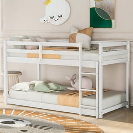 Solid Wood Twin Over Twin Bunk Bed for Kids Safety Rail Ladder Mattress Foundation White Walmart