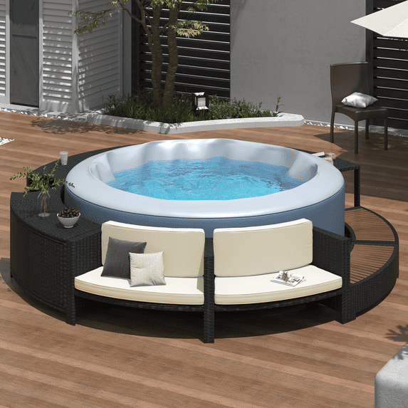 Harper & Bright Designs Spa Surround Spa Frame Patio Rattan Sofa Set with Storage Spaces, Mini Sofa and Comfortable Cushion for Free Combination, Cream
