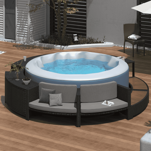 Harper & Bright Designs Spa Surround Spa Frame Patio Rattan Sofa Set with Storage Spaces, Mini Sofa and Comfortable Cushion for Free Combination, Grey