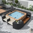 thumbnail image 1 of Harper & Bright Designs Spa Surround Spa Frame Quadrilateral Outdoor Rattan Sectional Sofa Set with Mini Sofa, Wooden Seats and Storage Spaces for Free Combination, Cream, 1 of 23