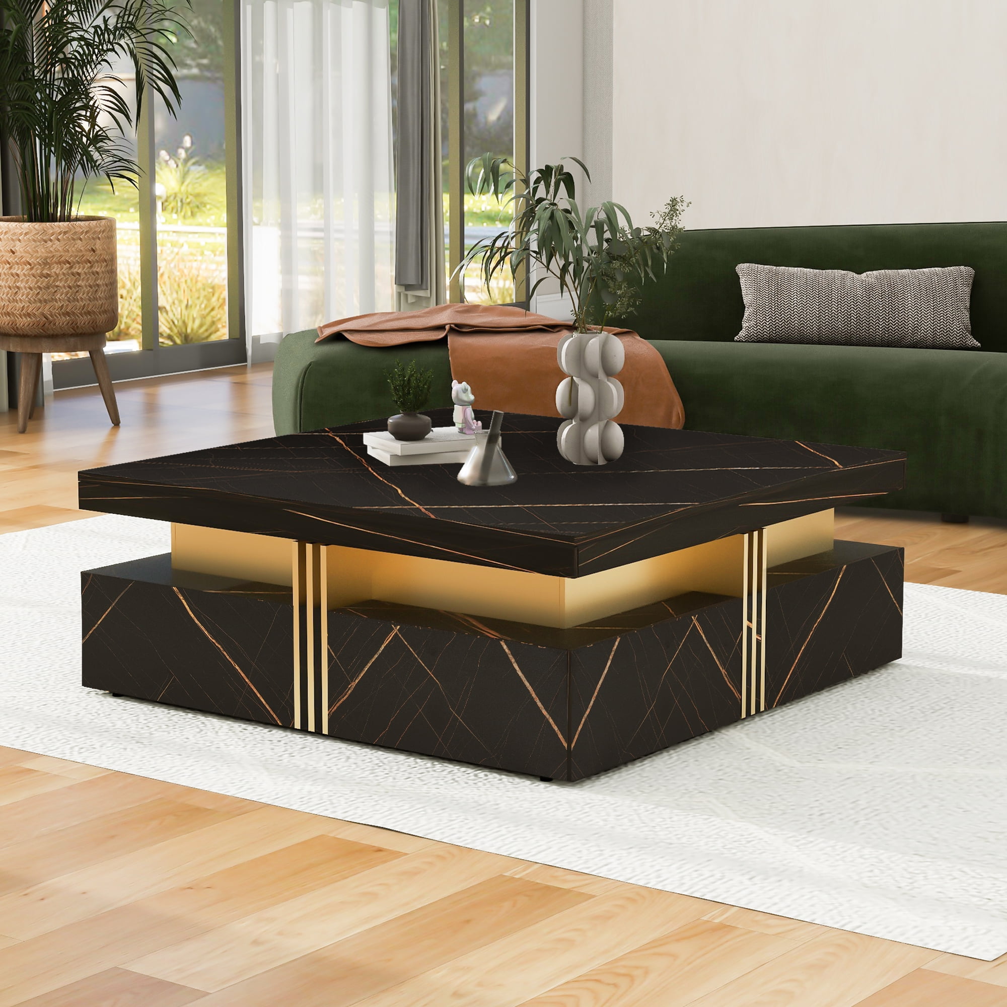 Harper & Bright Designs Square Coffee Table with 4 Storage Drawers ...