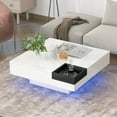 Churanty Square LED Light Gloss Coffee Table with Detachable Tray and ...