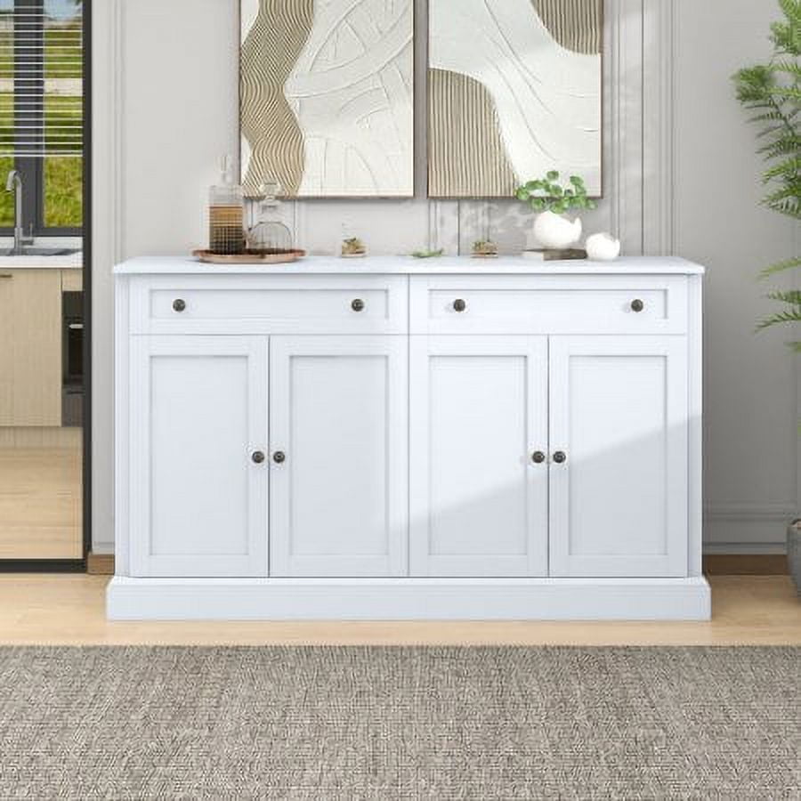 White MDF and Particle Board Sideboard with Adjustable Shelves