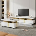 thumbnail image 1 of Harper & Bright Designs TV Stand and Coffee Table Set of 2, TV Stand with High Gloss Faux Marble Top for 78 inch TV, Rectangle Coffee Table with Caster Wheels for Living Room, White+Gold, 1 of 13