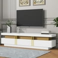 thumbnail image 1 of Harper & Bright Designs TV Stand with Marble Top for 78 inch TV, Wood Wood TV Storage Cabinet with 3 Drawers, Media Console with Golden Panel Design for Living Room, White, 1 of 15