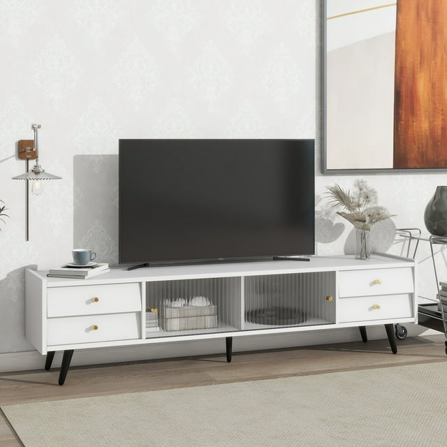 Churanty TV Stand for 70 inch TV Stand with Fluted Glass Doors