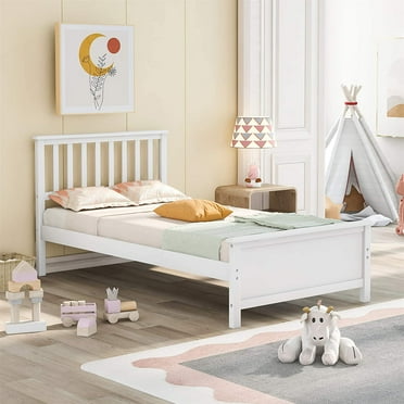 Harper & Bright Designs Twin Bed Frame, Platform Wood Bed Frame with Headboard and Footboard, White