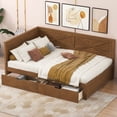 thumbnail image 1 of Harper & Bright Designs Twin Daybed Frame with Storage Drawers, Farmhouse L Shape Corner Daybed Bed, Brown, 1 of 14