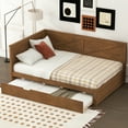 thumbnail image 1 of Harper & Bright Designs Twin Daybed Frame with Trundle, Farmhouse L Shape Corner Daybed Bed, Brown, 1 of 14