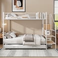 thumbnail image 1 of Harper & Bright Designs Twin Over Full Size Metal Bunk Bed with Trundle and Storage Staircase, Heavy Duty Steel Bed Frame with Shelving and Open Wardrobe for Teens, White, 1 of 18
