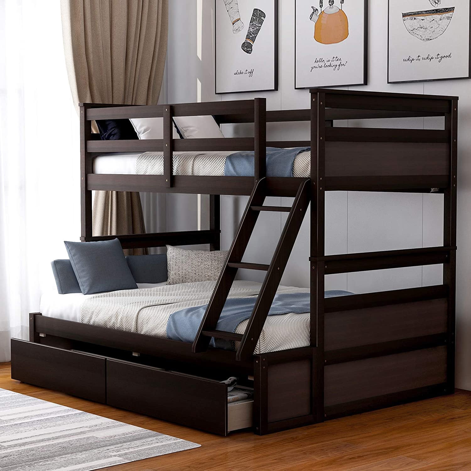 Harper & Bright Designs Twin Over Full Bunk Bed with Ladder and Storage ...