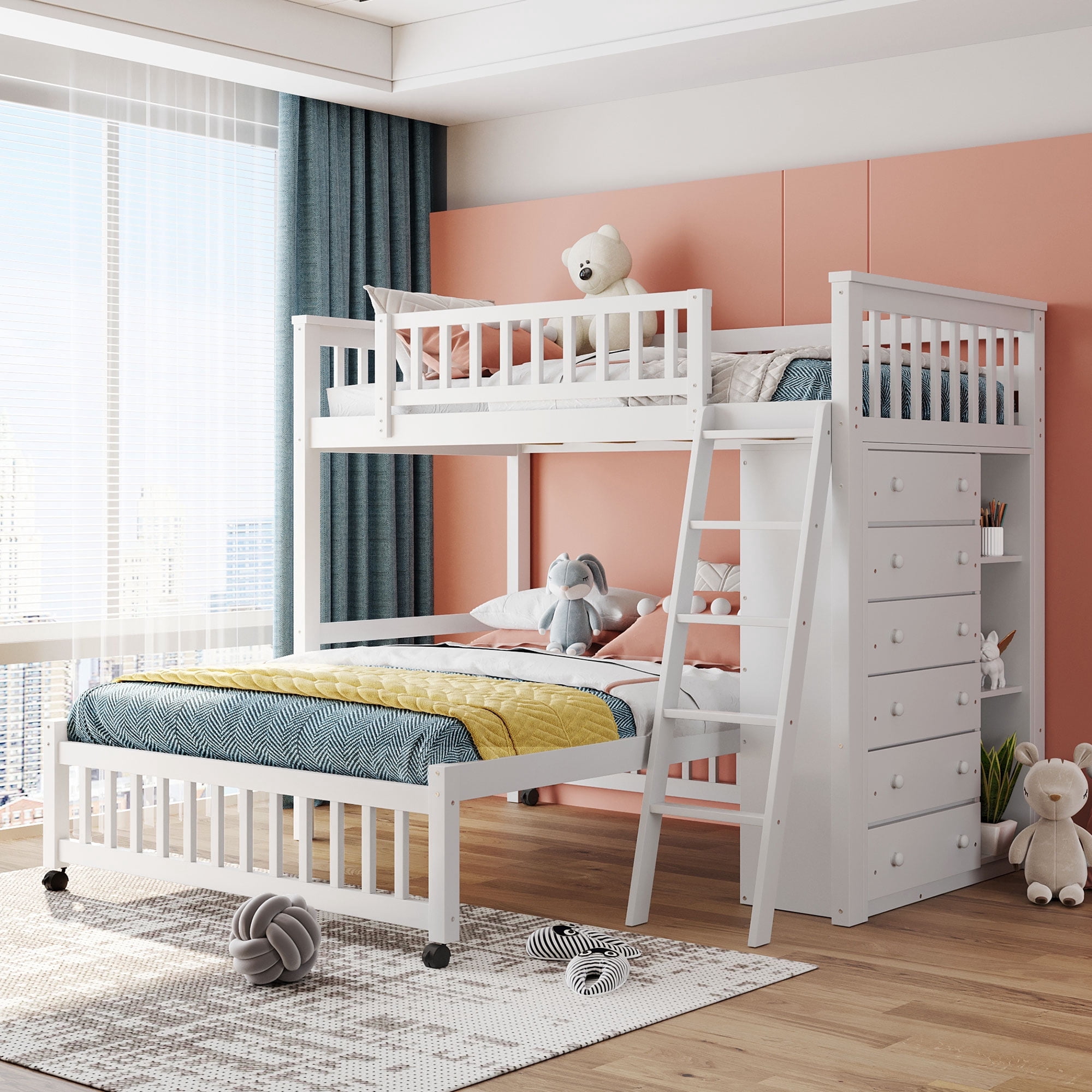 Harper & Bright Designs Twin Over Full Bunk Beds with Storage Drawers