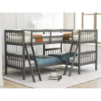 Harper & Bright Designs Twin Over Twin Bunk Bed, L-Shaped Solid Wood Bed Frame Bedroom, Grey