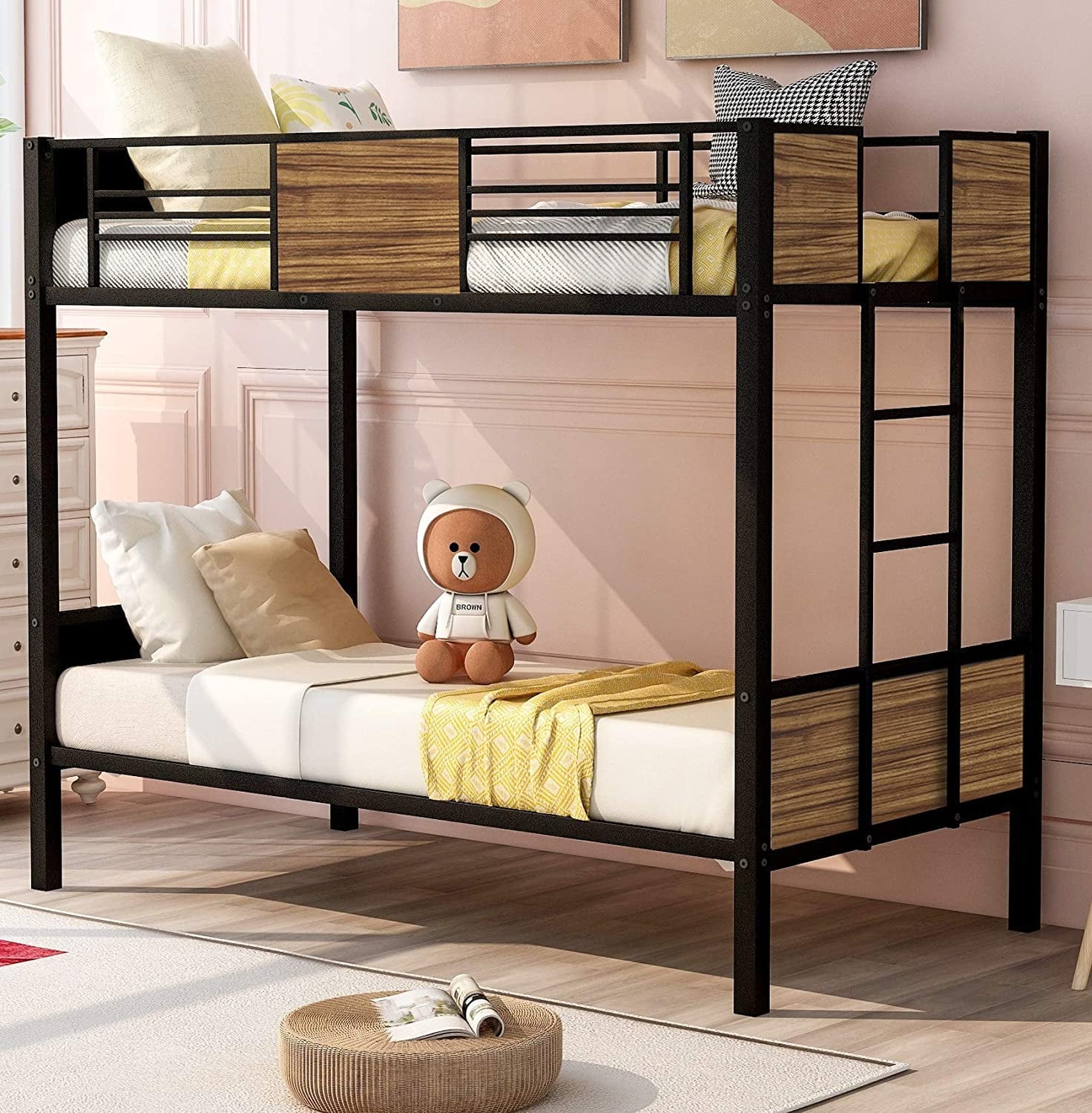 Harper & Bright Designs Twin Over Twin Bunk Bed Study Metal Bed Frame ...