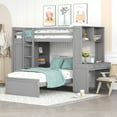 thumbnail image 1 of Harper & Bright Designs Twin Over Twin Bunk Bed with Desk, Solid Wood Bunk Bed with Storage Shelves and Wardrobe, Twin Size Loft Bed with a Stand-Alone Bed, Gray, 1 of 14