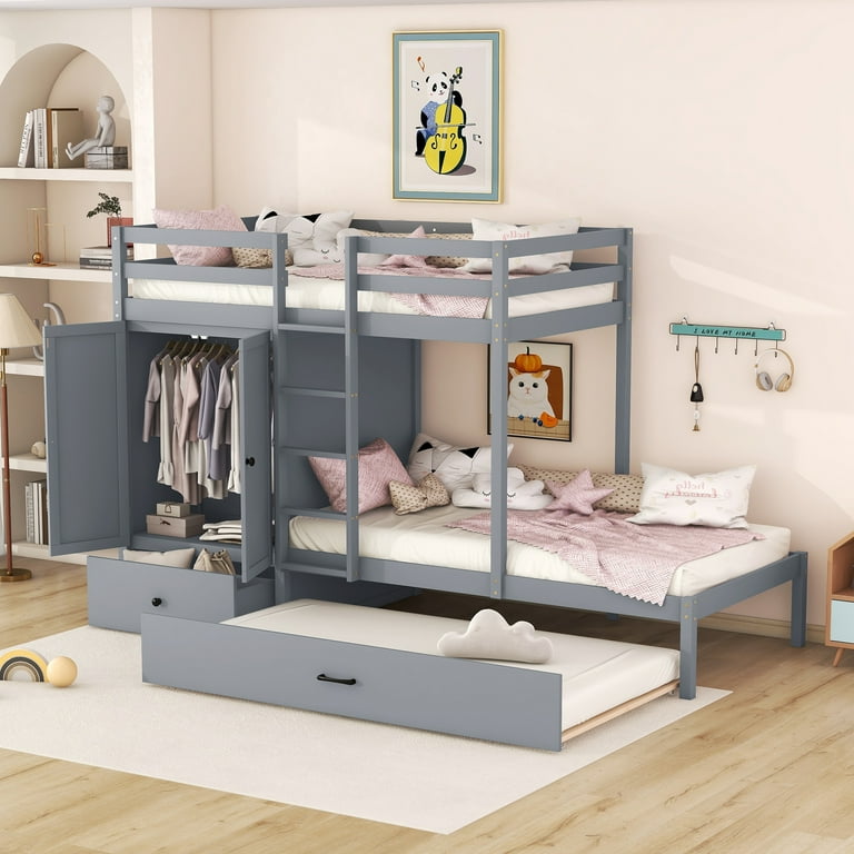 Harper Bright Designs Twin Over Twin Bunk Bed with Wardrobe