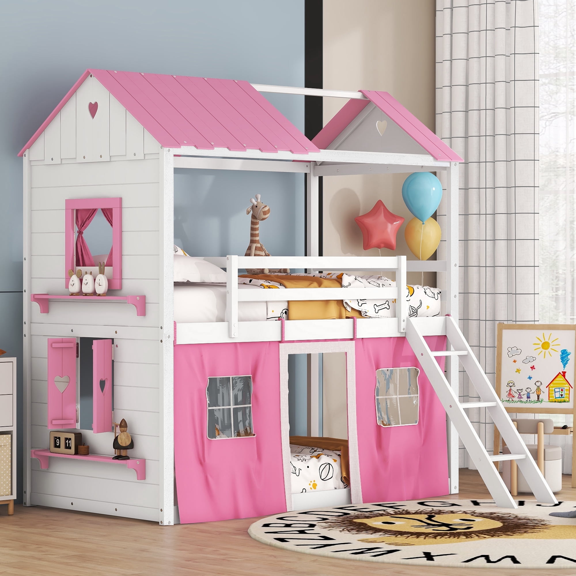 Harper & Bright Designs Twin Over Twin Bunk Wood House Bed with