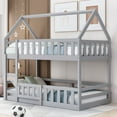 thumbnail image 1 of Harper & Bright Designs Twin Over Twin House Bunk Bed, Floor Low Bunk Bed with Fence and Door, Wood Twin Size House Shaped Bunk Bed, Gray, 1 of 17