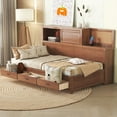 thumbnail image 1 of Harper & Bright Designs Twin Size Daybed with 3 Storage Drawers and a Set of Sockets and USB Ports, Wooden Bedframe with Upper Soft Board for Bedroom Guestroom, Brown, 1 of 12