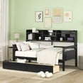 thumbnail image 1 of Harper & Bright Designs Twin Size Daybed with Bedside Shelf and Two Drawers, Wooden Captain Platform Bed with Built-in Bookshelves for Boys Girls Bedroom, Espresso, 1 of 13