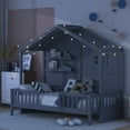 thumbnail image 1 of Harper & Bright Designs Twin Size House Bed with Storage Shelves and Rails, Wood Kids Montessori Bed Frame with Window and Sparkling Light Strip on The Roof for Boy Girls, Gray, 1 of 12