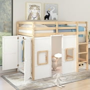 Harper & Bright Designs Twin Size Loft Bed with Wardrobe and Large Under-Bed Space, Solid Wood Loft Bed with Built-in Storage Cabinet & 2 Windows for Adults, Natural+White