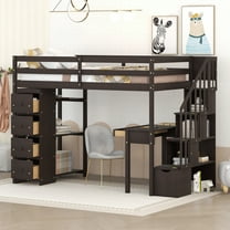 Harper & Bright Designs Twin Size Loft Bed with Desk and Stairs, Wooden High Loft Bed with Drawers and Shelves, Espresso