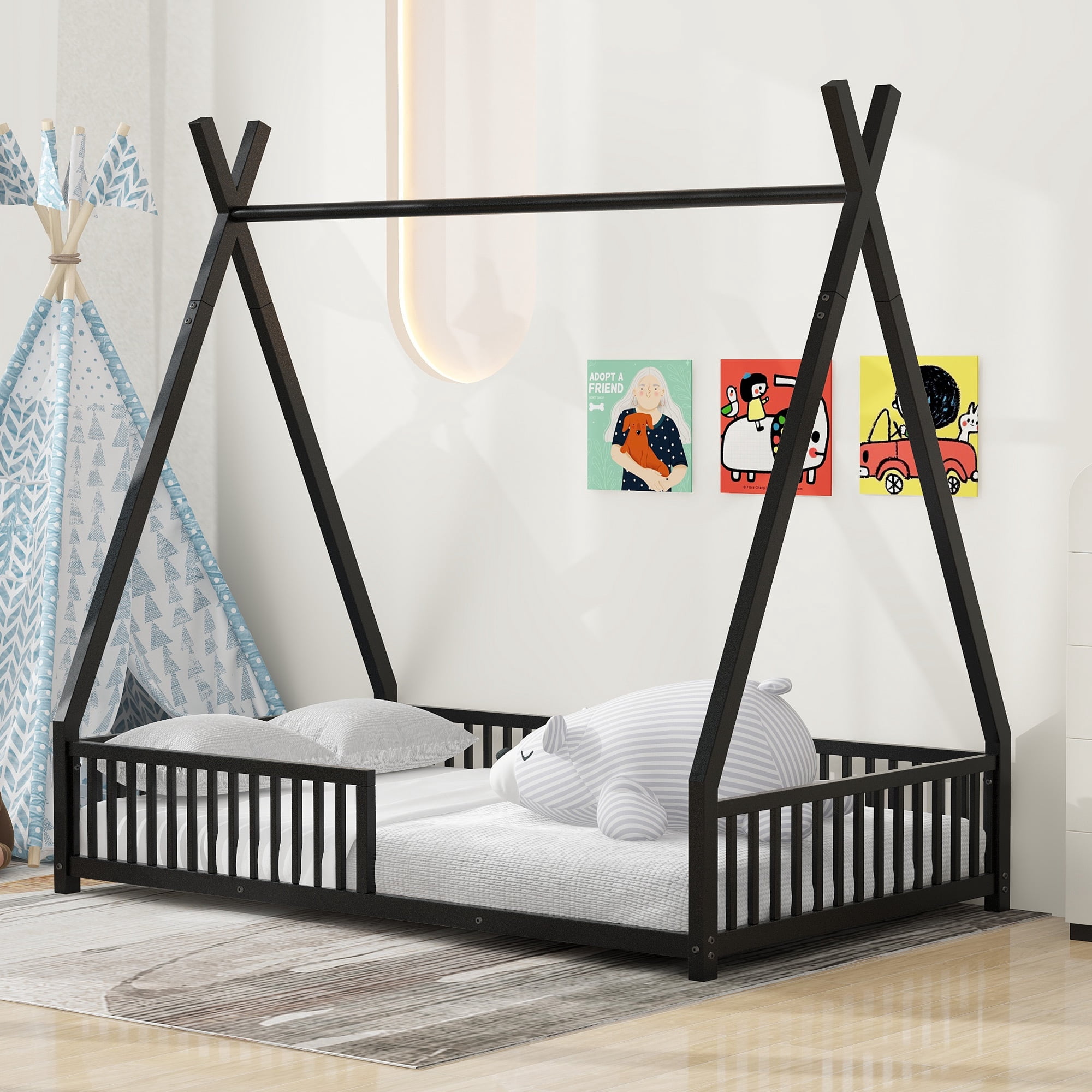 Churanty Twin Size Metal House Platform Bed, Triangle Structure ...