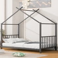 thumbnail image 1 of Harper & Bright Designs Twin Size Metal House-Shaped Floor Bed with Roof, Modern Sturdy Montessori Platform Bed Frame, Black, 1 of 10