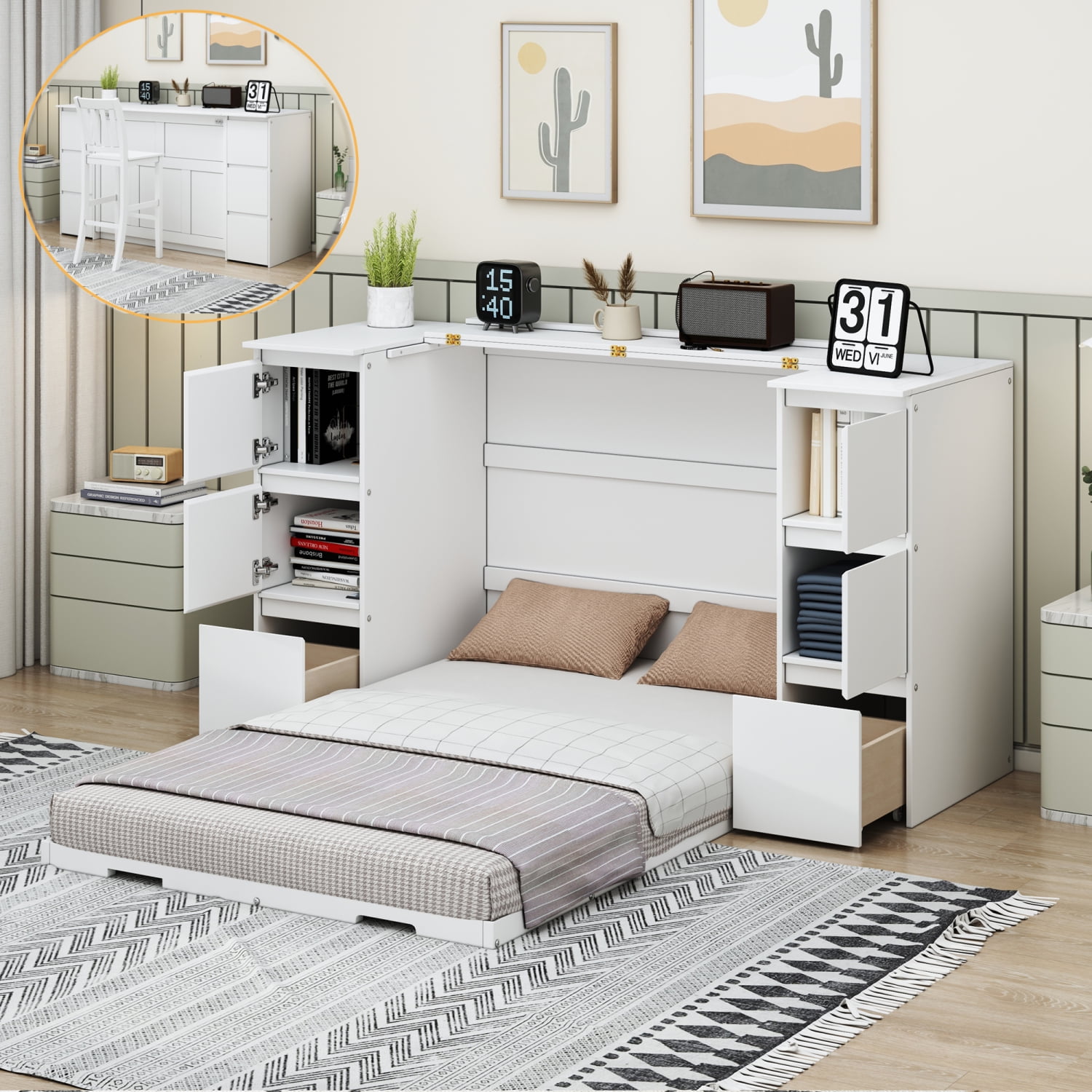 Harper Bright Designs Twin Size Murphy Bed with Drawers