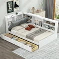 thumbnail image 1 of Harper & Bright Designs Twin Size Platform Bed with Storage Headboard and Shelves, Wooden Daybed Frame with Side Bookcase and 2 Drawers, White, 1 of 14