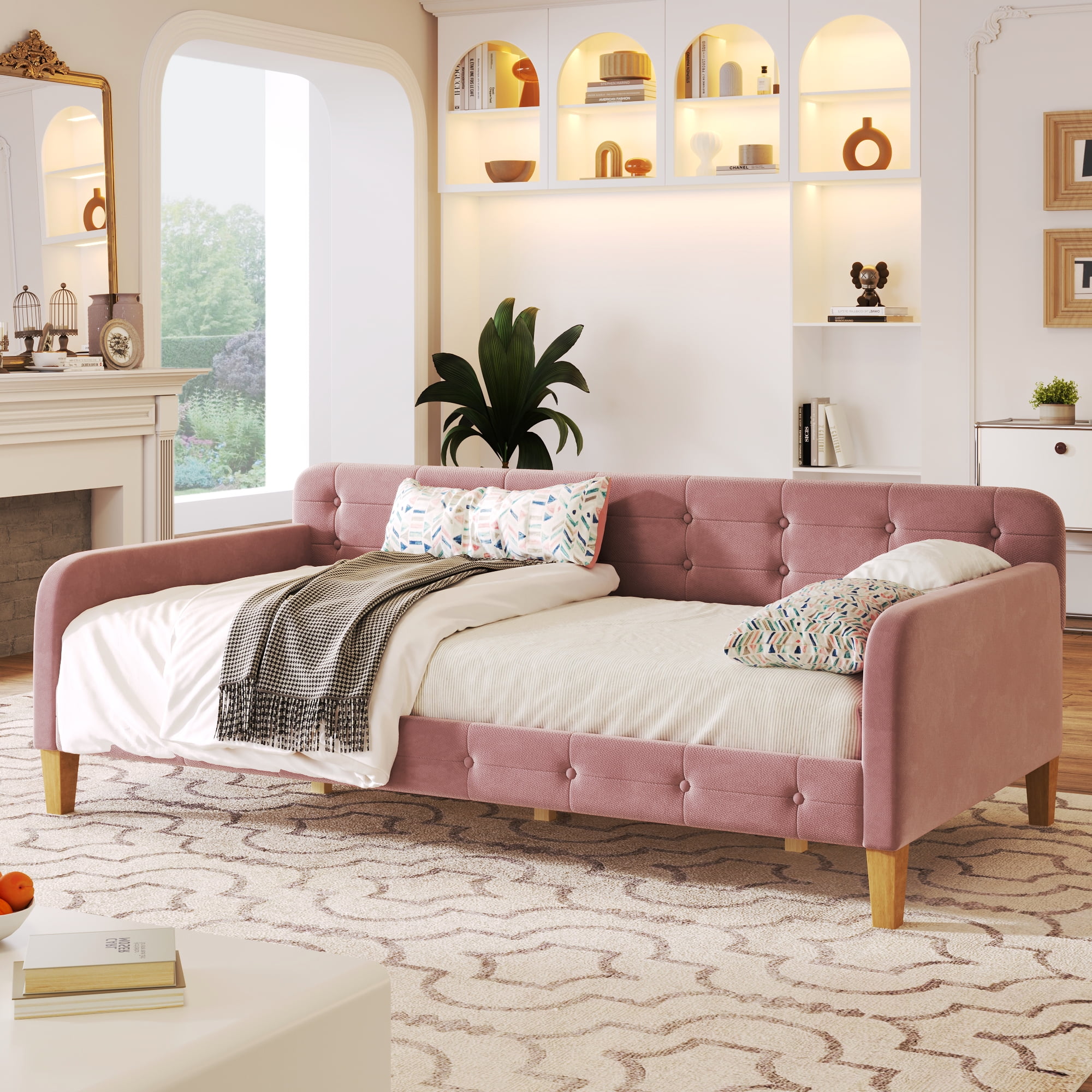 Harper & Bright Designs Twin Daybed, Velvet Upholstered, Button